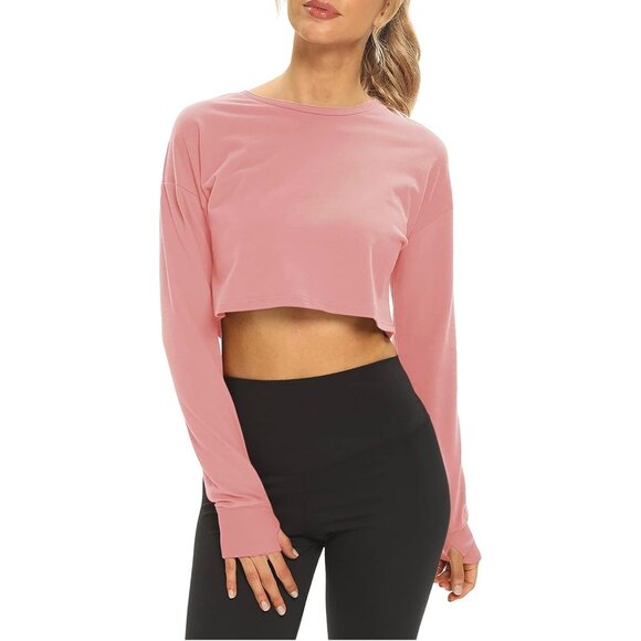 🌸3/$15🌸Long Sleeve Mauve Crop Top Athletic Shirt with Thumb Holes sz M - Picture 1 of 6